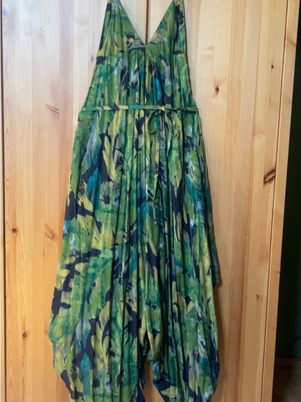 Cost Plus World Market Green & Black Printed Harem-Style Jumpsuit